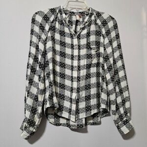 Pilcro Anthropologie Plaid Button Down Blouse Black White Yellow Large